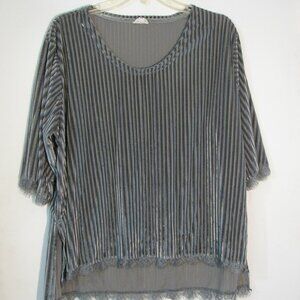 POL Striped Top Medium Gray Velvet Stripes & Semi Sheer Stripe OVERSIZED
